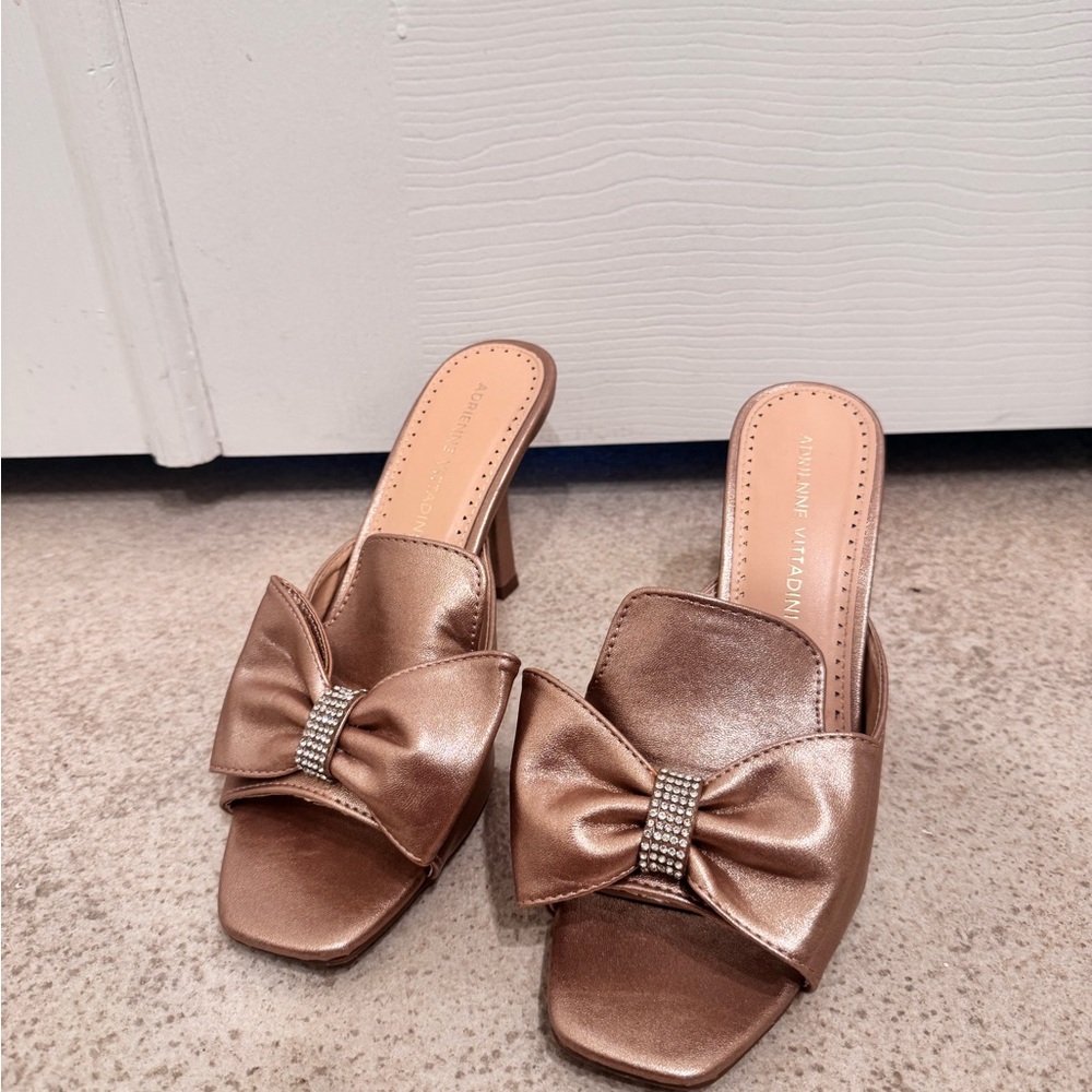 Adrienne Vittadini Brown Mules with Bow Detail